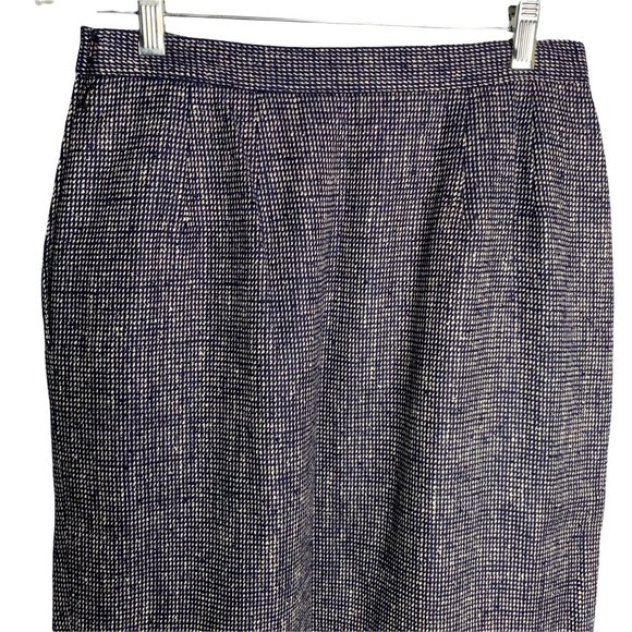 Anne Klein Silk Pencil Skirt S Navy Blue Pockets Lined Pleated Front Zipper - Picture 4 of 5